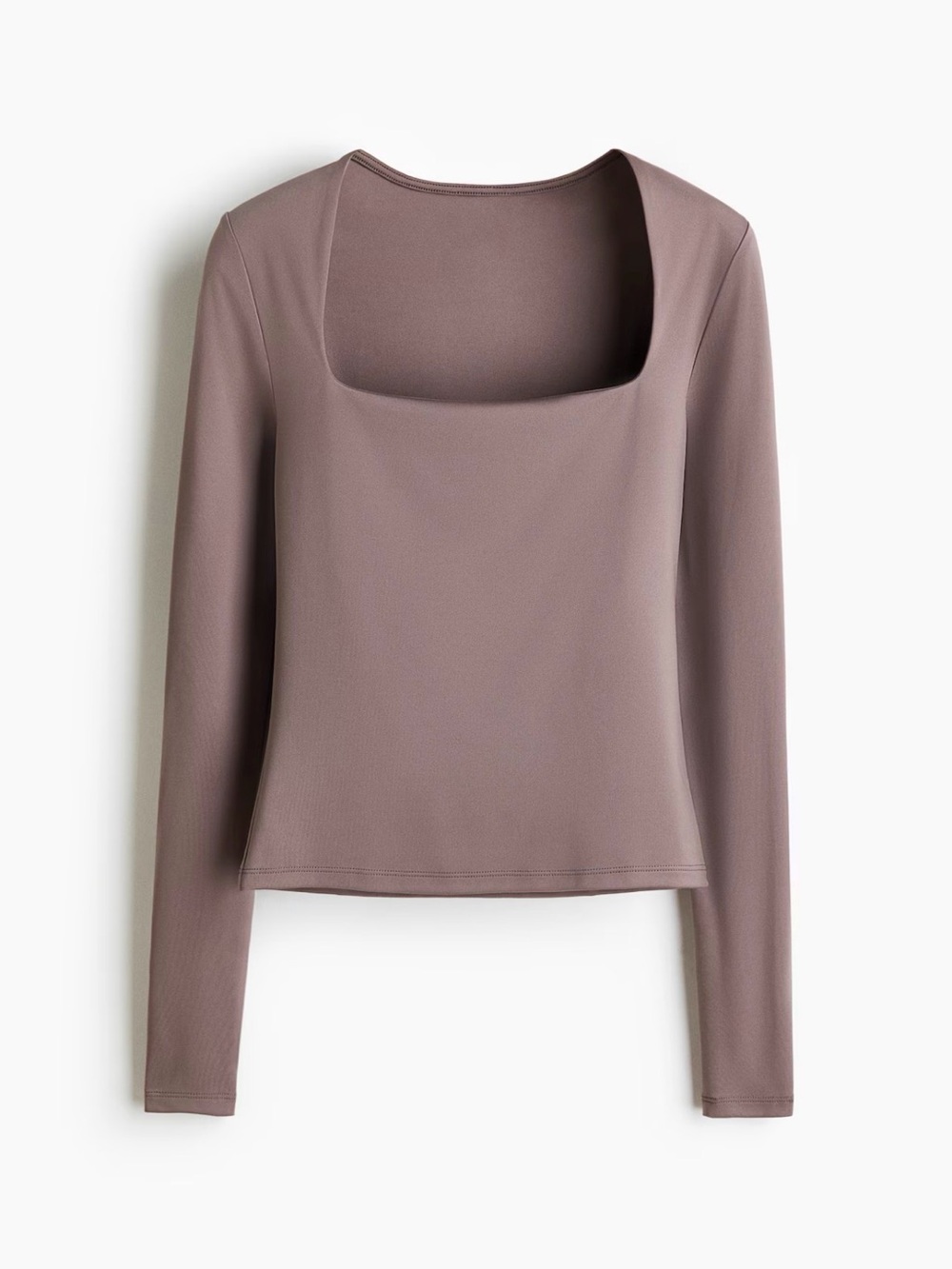 H&M| Tan Long Sleeve Contour Square Neck Stretch Knit Top Sz S